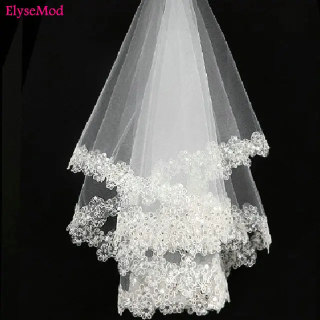

Ivory White Wedding Veil Wedding Accessories Lace Cheap Stock Sequined Lace Edge One-layer Wedding Veil Bridal Veil 60cm