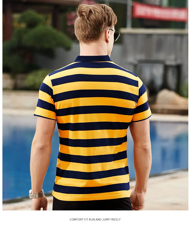 Striped Polo Men Summer Short Sleeve Quality Cotton Men Polos Male Brand Chinese Clothing Fast Dry Top Tees 2019 Spring New Red 08