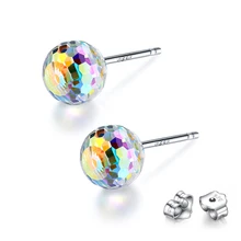 Трендовые 925 пробы Серьги-гвоздики с серебряными шариками для дискотеки, Необычные каменные кристаллы от Swarovski, пирсинг для женщин, вечерние ювелирные изделия для свадьбы