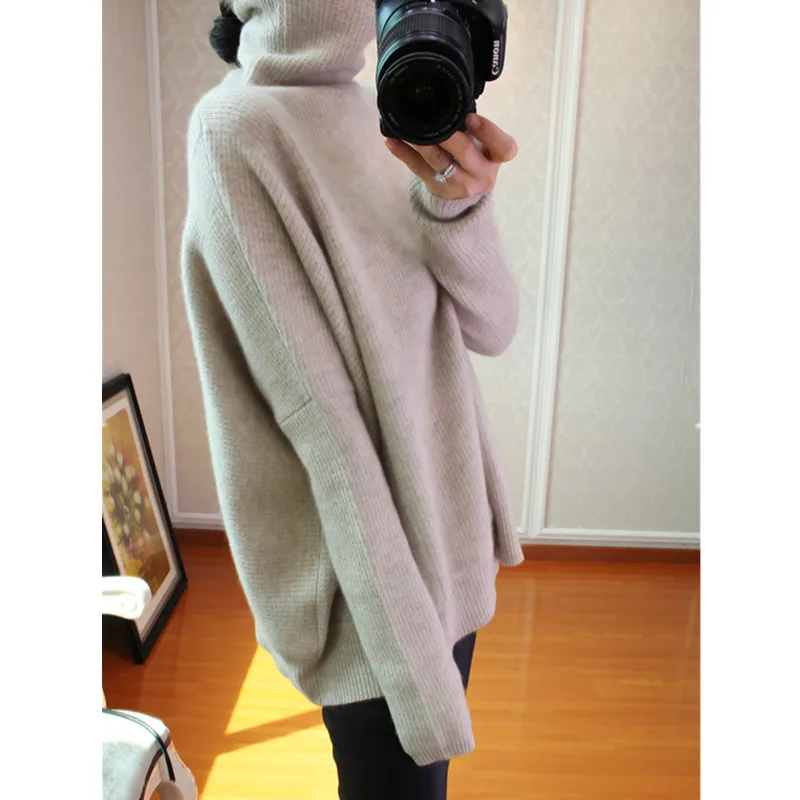 201 new cashmere sweater female high collar Korean version of lazy loose pullover sweater solid color large size bottoming shirt