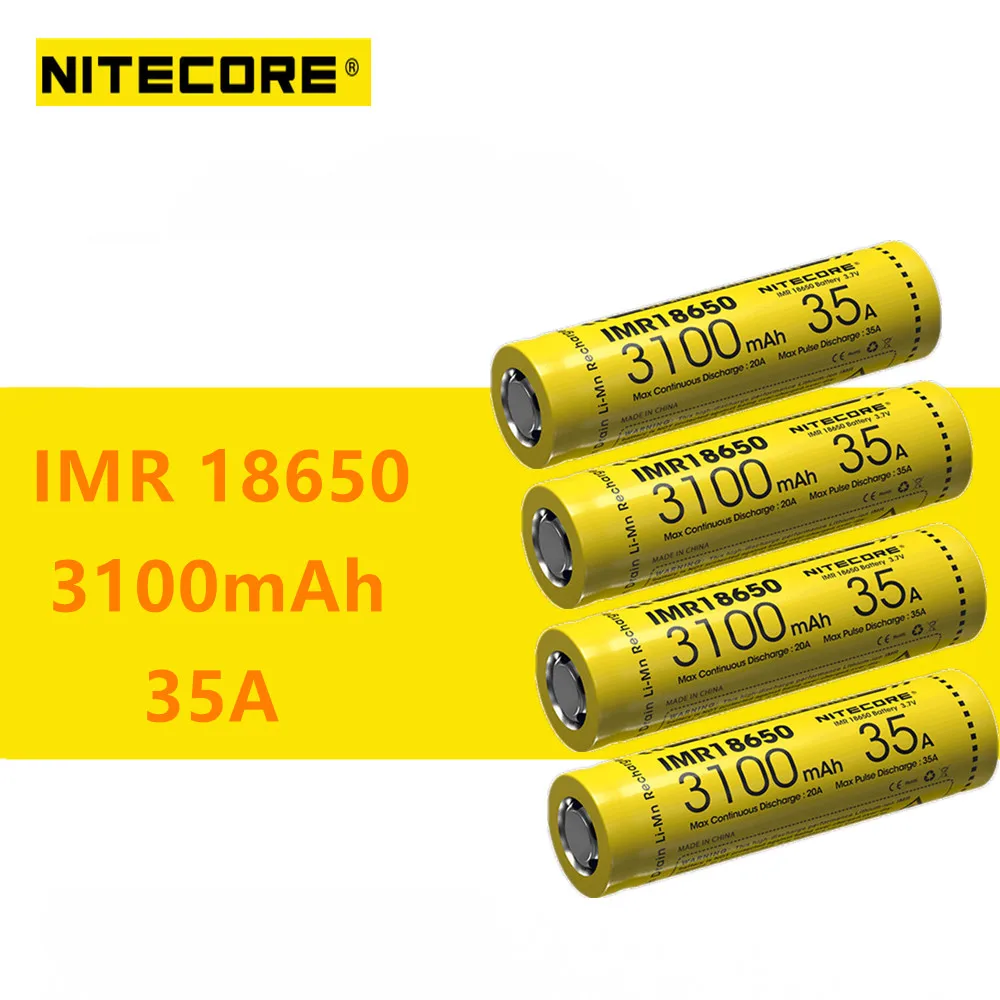 Оригинальный аккумулятор Nitecore IMR18650 IMR 4 шт. 3100 мАч 35A 3 7 В перезаряжаемая батарея с