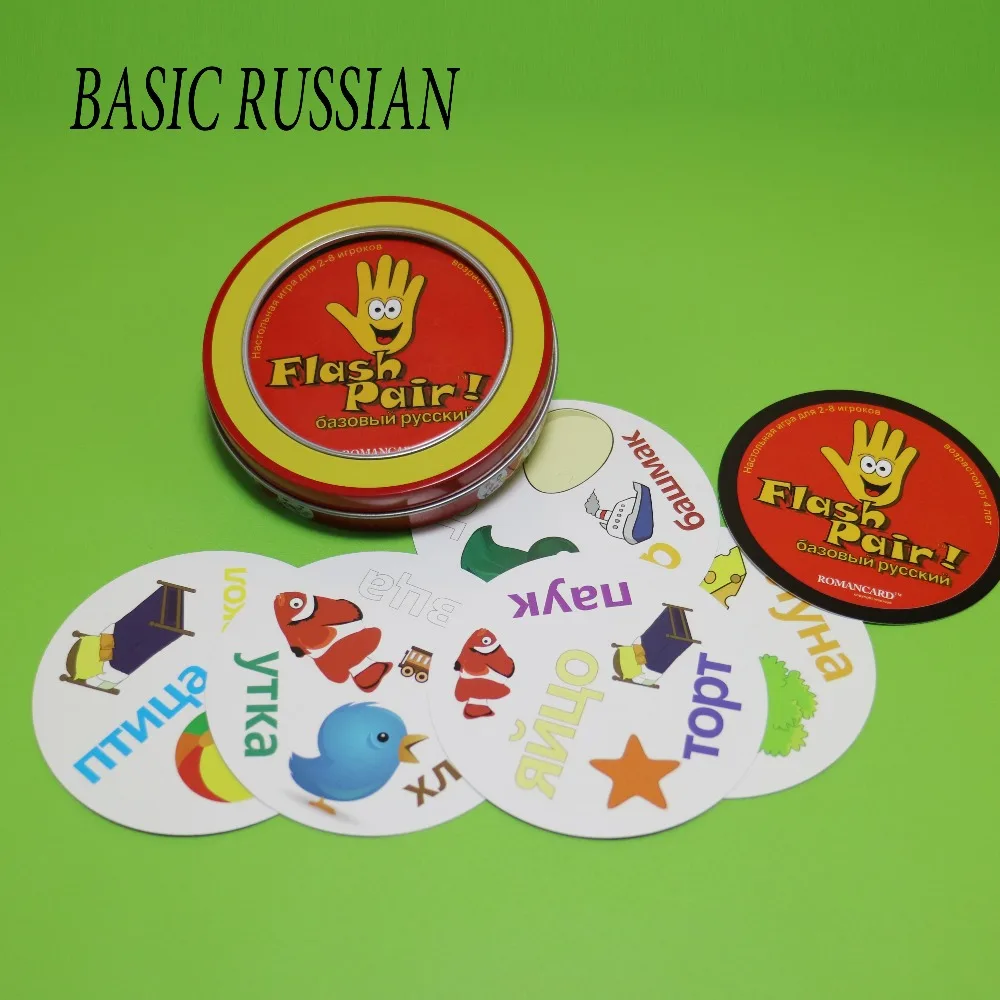 2018 flash pair basic Russian spot with metal box card game for kids learning Russian words family enjoy it board game