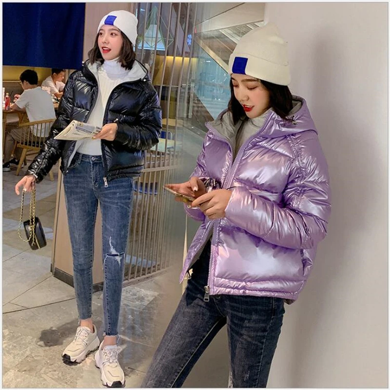 

New Parkas Female Women Winter jacket The glossy female 2019 winter coat Cotton padded jacket students bread coat 240