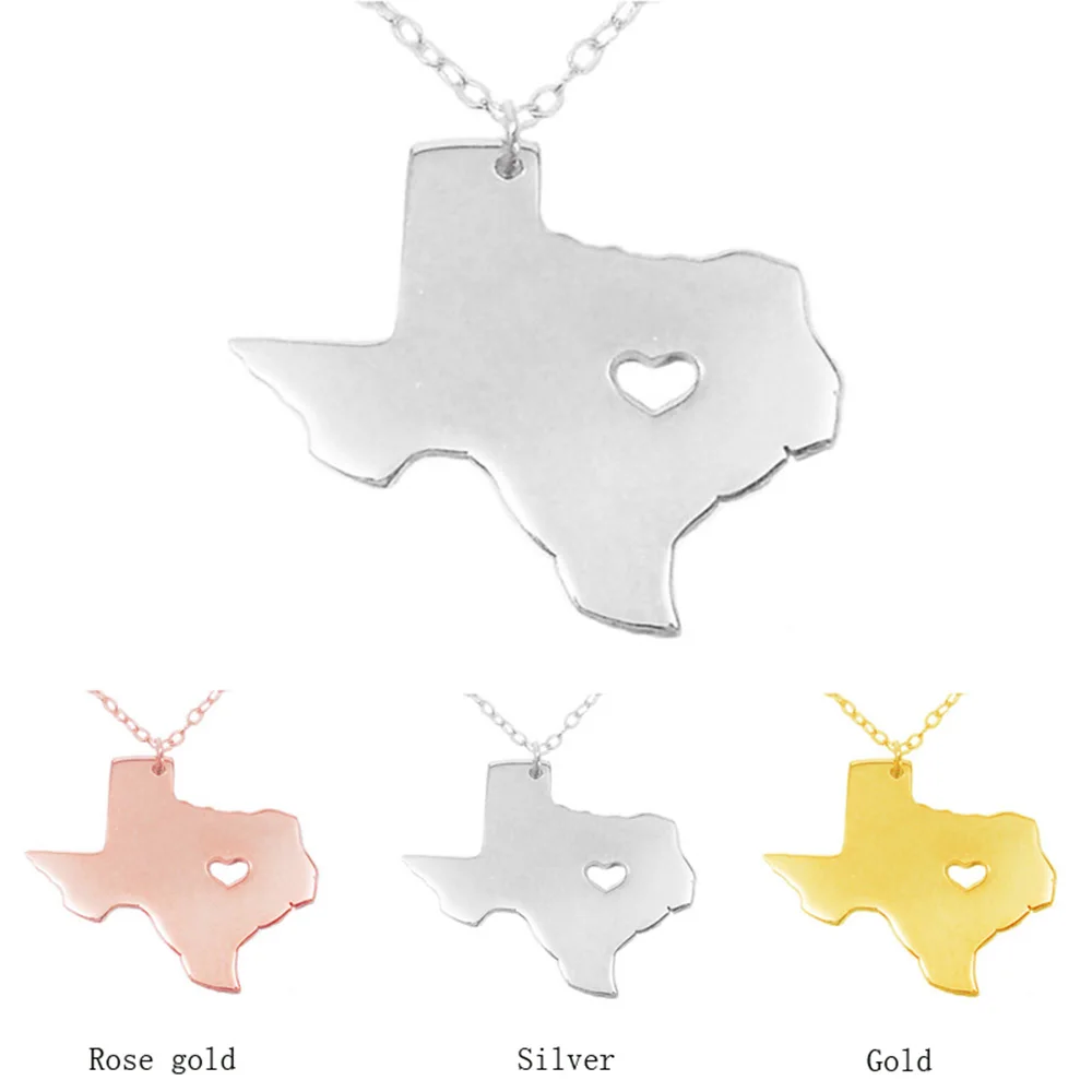 

SUTEYI 1PCS Texas Map Necklace With Heart USA State Necklaces I Heart Love Texas Necklaces Map Geography Pendant