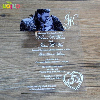 

2018 hot sale custom personalized printing with couple photos clear acrylic wedding invitation card