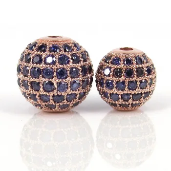 

Wholesale DIY CZ Round Bead 6 8 10 12 14 16 MM Rose Gold Micro Pave Purple CZ Metal Bead For Jewelry Making Accessories