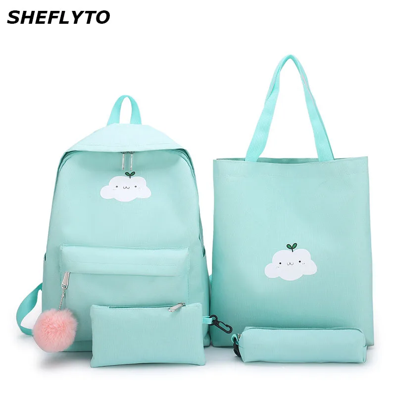 

4Pcs/set Women Canvas Backpacks School Bags For Teenager Girls Student Waterproof Larger School Backpack Rucksack Female BookBag