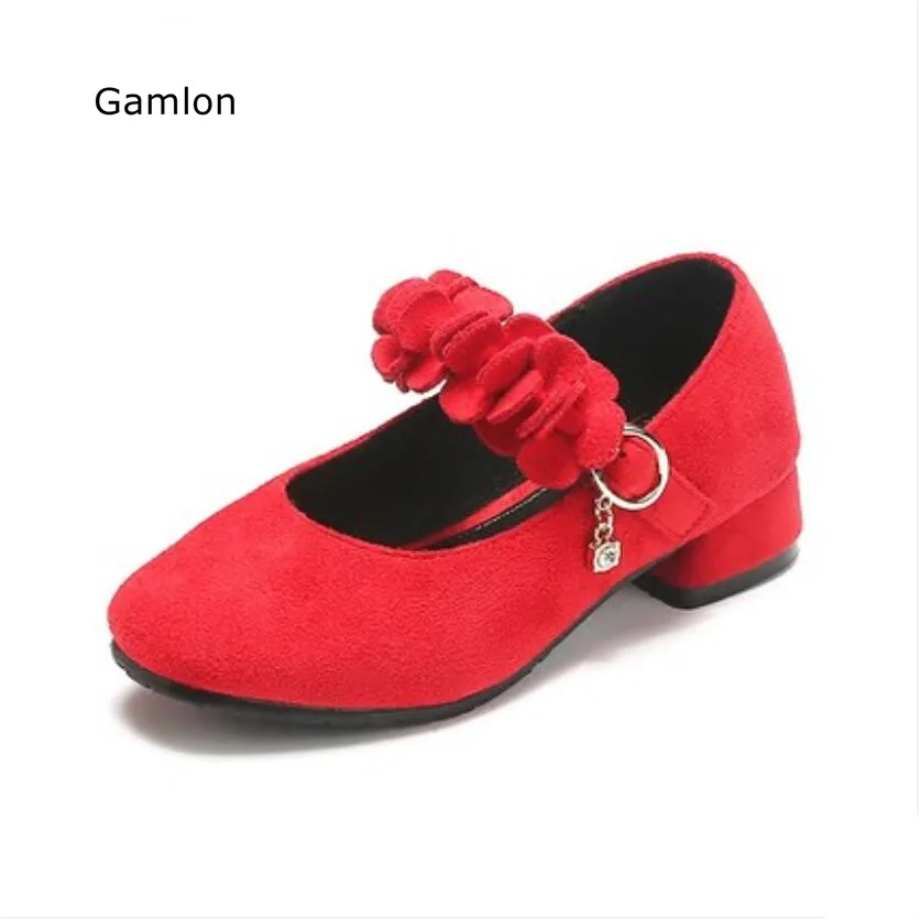

Gamlon Girls High-heeled Princess Leather Shoes 2017 new Spring Autumn Grandmother Style Flower Dance Shoes children kids