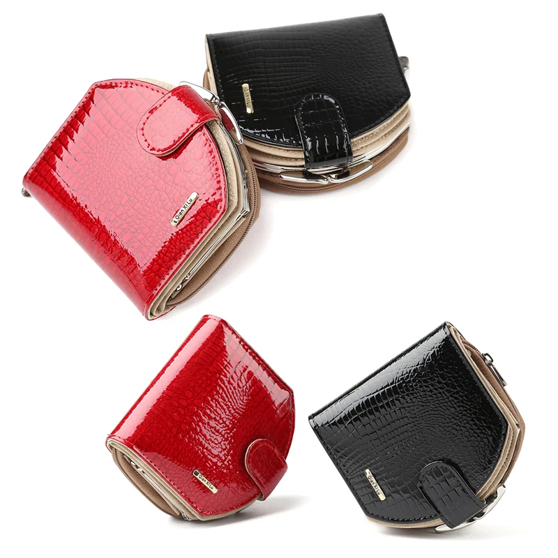  New Brand Design Mini Wallets Women Hobo Purses Fashion Patent Leather Coin Wallets Red and black F