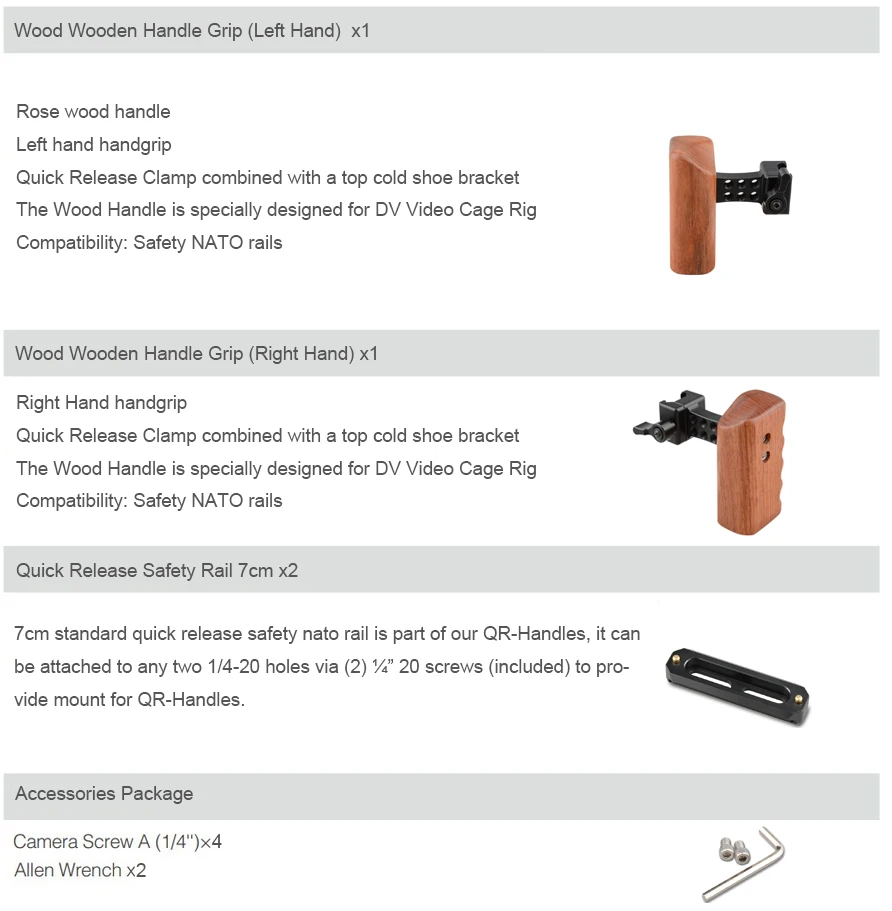 CAMVATE Wooden Camera Handle DSLR Handgrip Fr DV Video Cage Rig (right & left hand) Swat Rail Clamp Safety Rail 70mm C1541 (4)