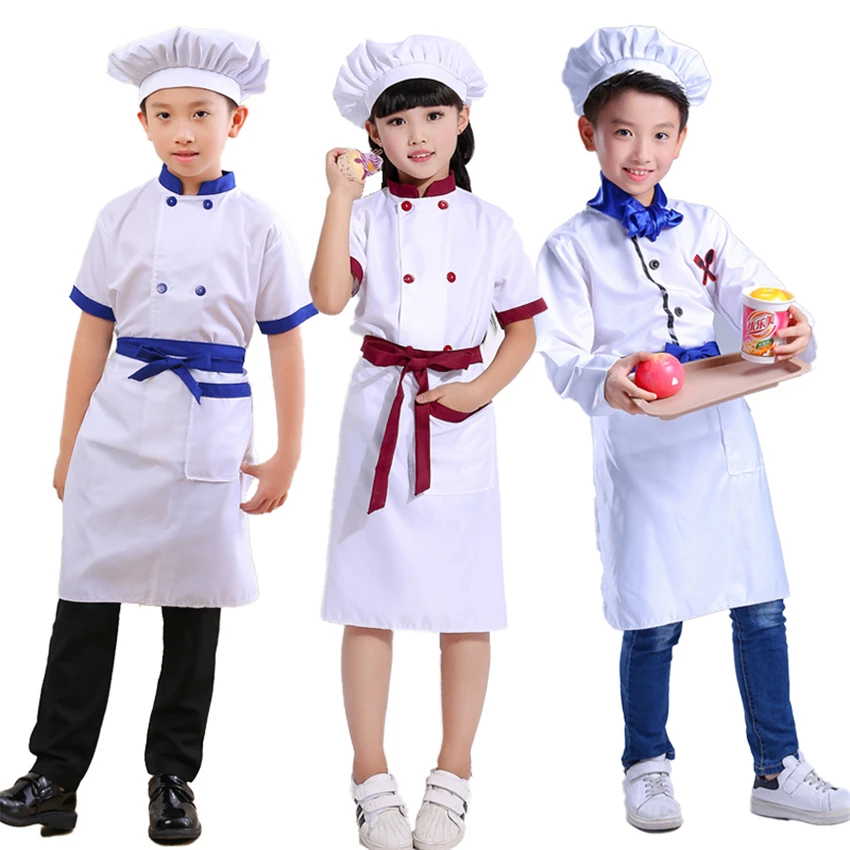 

Chef Kids Costumes Kindergarten Performance Clothing Food Services Solid Breathable Christmas Halloween 4pcs Cosplay Costumes