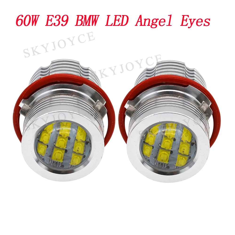 SKYJOYCE 1 Pair 60W LED Angel Eyes E39 E60 E63 E65 E53 E83 E87 X3 X5 LED Marker Kit White Yellow Red Blue 120W LED Hole Ring Bulb (7)
