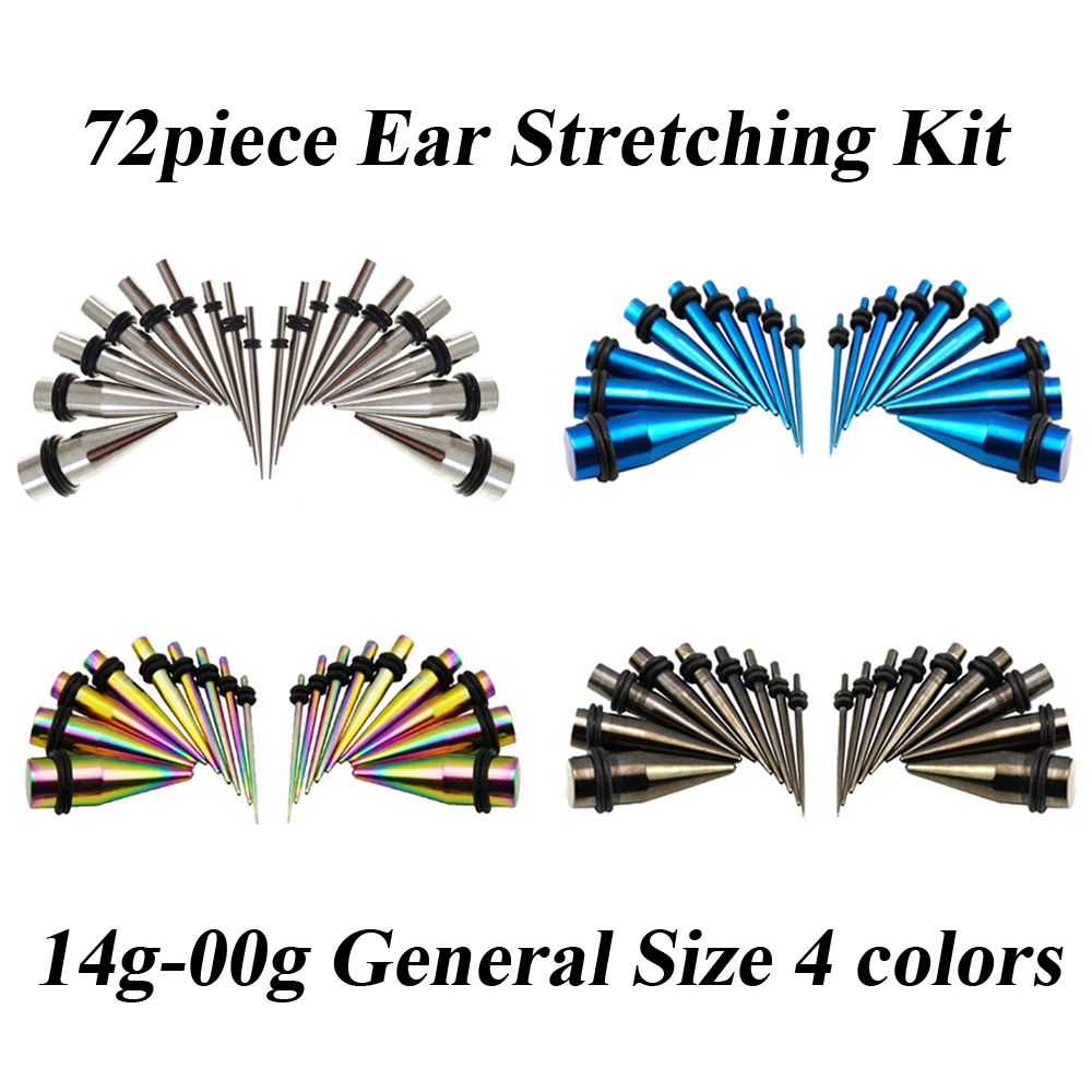 72pieces Straight Ear Taper Stretching Kit Earring Gauge Expander