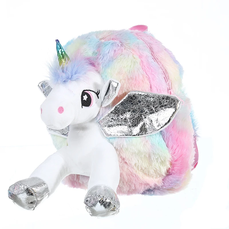  Baby Girl Unicorn Fur Backpack Cute Children Zipper Schoolbag Mini Kid Toy Doll Backpack For Kiderg - 32996034925