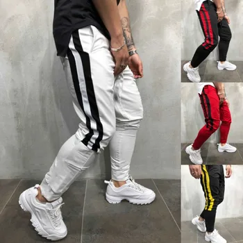 

Men Fashion Elastic Color Matching Trousers Autumn Winter Trousers Jogger And Leisure Training Loose Pants Tide Beam Mouth Pants