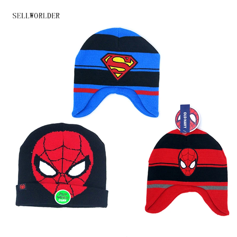 Sellworld/ зимняя теплая шапка для маленьких детей Бэтмен Супермен Спайдермен мультяшный персонаж с принтом Skullies& Beanies
