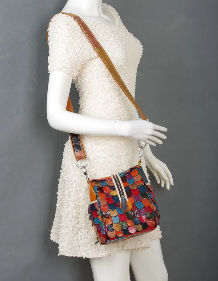San Maries новые трендовые женские сумки Ladeis модные Лоскутные сумки через плечо из овечьей кожи - Цвет: K-706 color