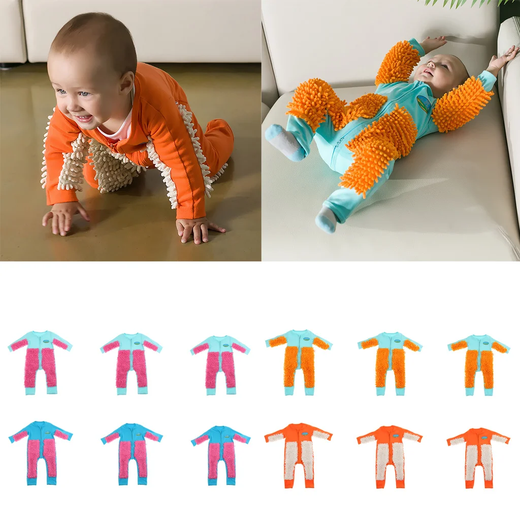 Baby Mop Romper For Boys Girls Clothes Long Sleeve Crawling Jumpsuit Infant Cleaning Mop Suit
