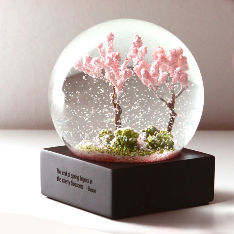 4 シーズンクリスタルボールガラス水スノードーム春ピンク桜夏紫色の花秋ゴールデンカエデの葉冬 フィギュア ミニチュア Aliexpress