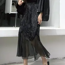 Новые весенние женские юбки, бархатные шифоновые с вытачками, с высокой посадкой, полудлина, асимметричная юбка с листьями лотоса, элегантная юбка с воланом