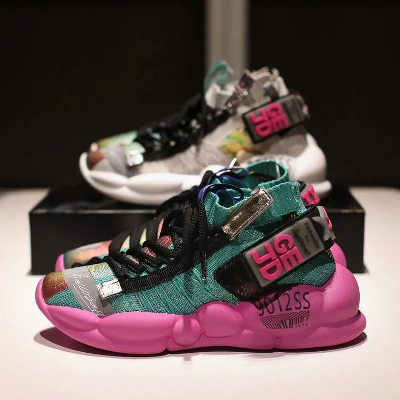 

QIUBOSS Women fashion sneaker platform Chunky shoes mix-color platform sneakers lady casual shoes sapatos de mujer
