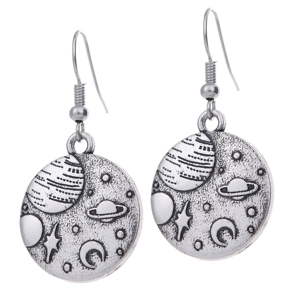 Skyrim Planet Moon And Star Round Earring Female Dangling Earring Findings DIY Craft For Men Jewelry Making