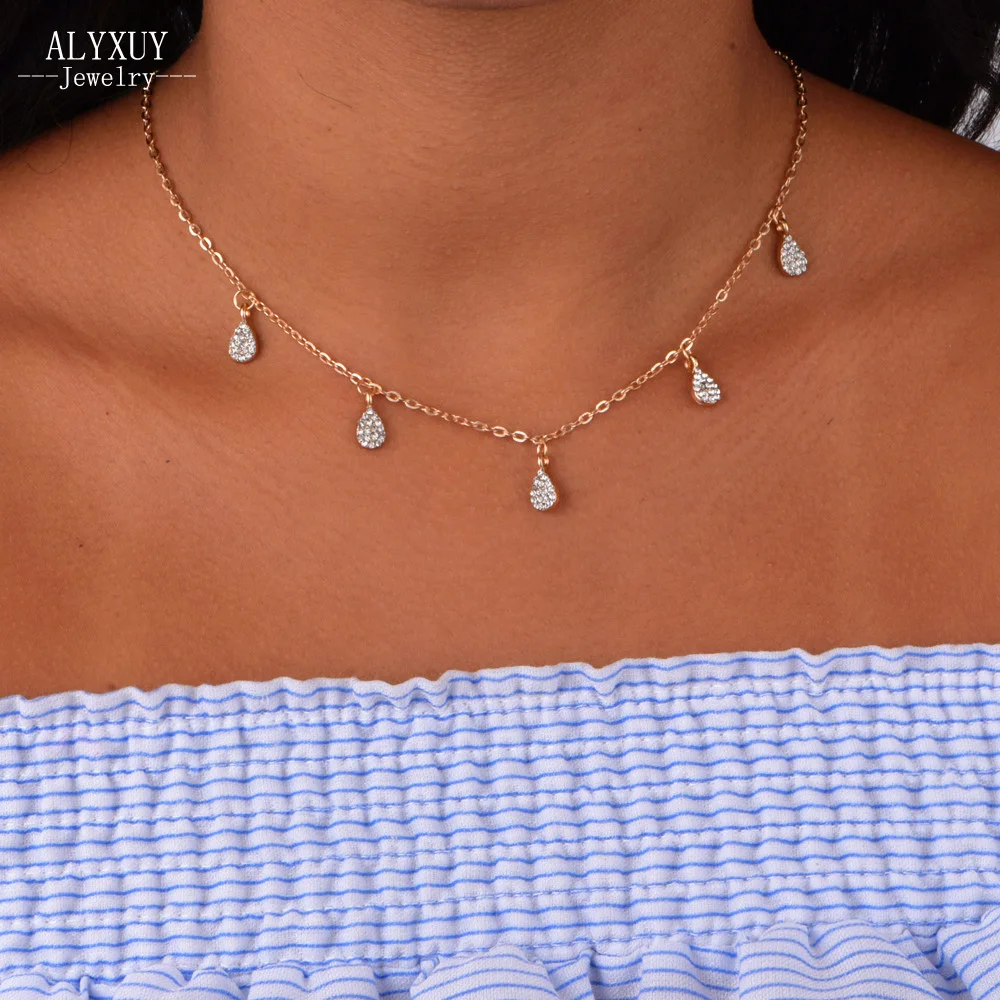 trendy jewelry necklace chain gift link choker rhinestone layer rhinestones teardrop tiny necklaces accessories