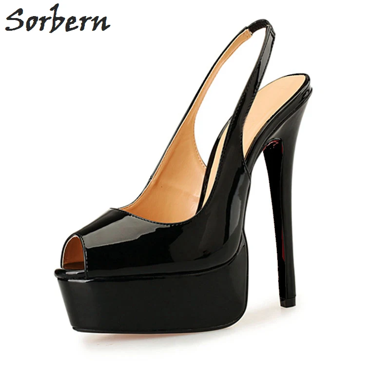 

Sorbern Eu Size 40-48 Slingbacks Peep Toe Pump High Heels Platform Slip One Ladies Shoes Platform Shoes Red Bottom High Heels