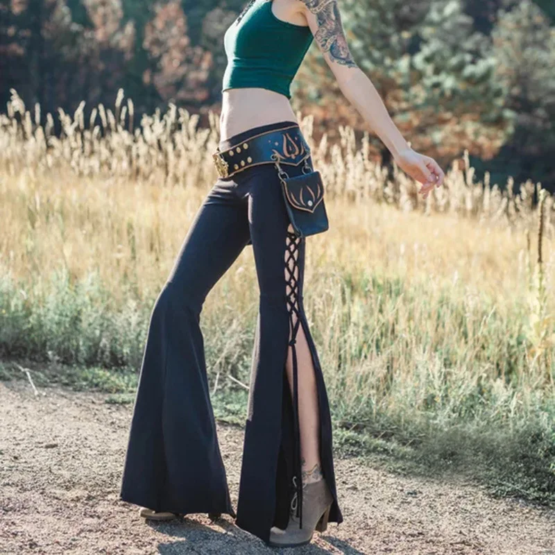

Boho Pants Side Bandage Lace up Pencil Pant Autumn Women Chic Flare longs Gypsy trousers 2019 Boho pantsFC391