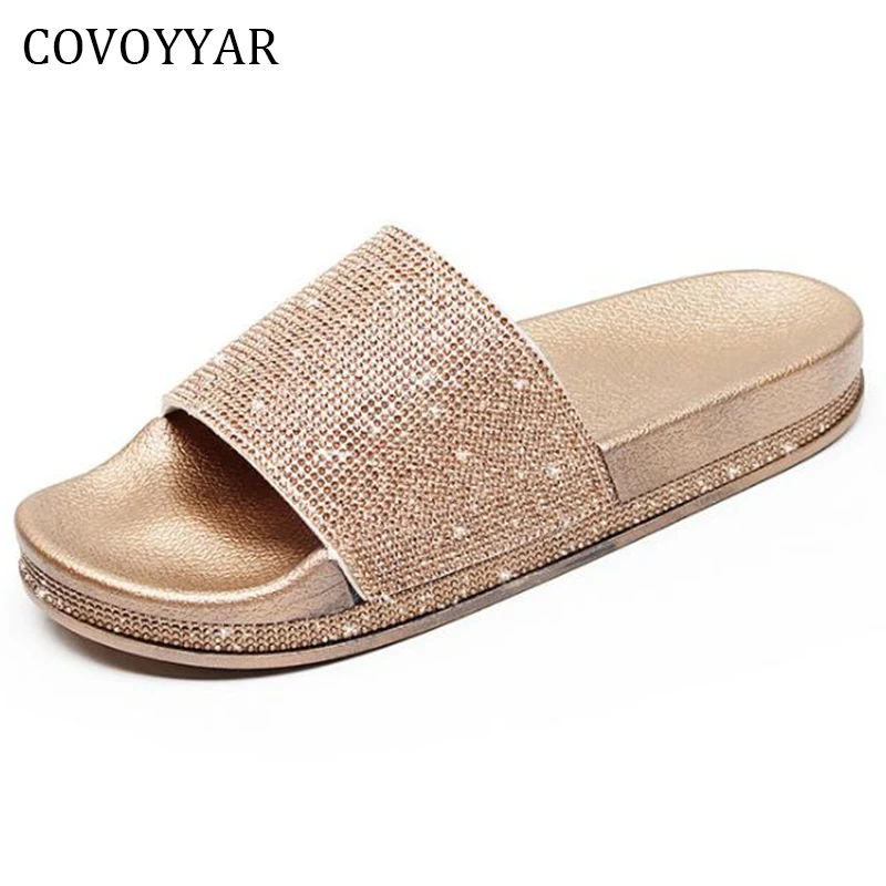 Covoyar 2019 роскошные женские шлепанцы со стразами летние модные Нескользящие