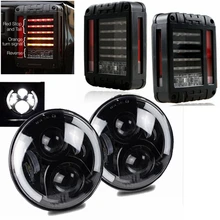 For 07-16 Jeep Wrangler JK LED Rear Tail Light Brake Signal Reverse Lamp with Pair 7 inch 60w Led Headlight