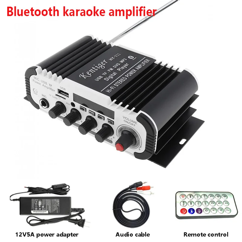 Kentiger HY-V11 с 12V5A питанием и av-кабелем Bluetooth усилитель USB TF FM AUX dac 6,5 мм микрофон караоке динамик Amplificador