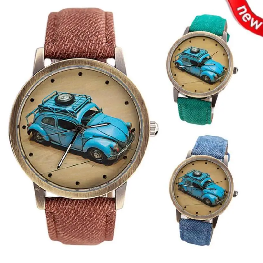 

Concise Fashion Men And Women Retro Car Pattern Denim Twill Strap Watch Men Military Sport Quartz Watches Brand Luxury Male