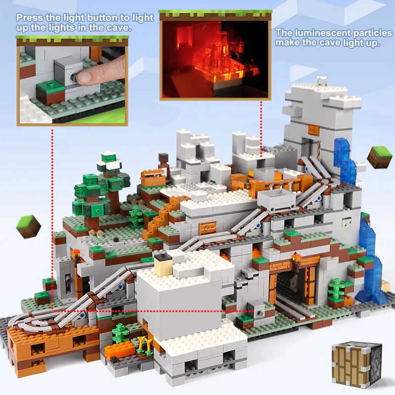 18032 18008 мой мир Дети Ясельного возраста Железный голем дети игрушки горная пещера Строительные блоки Кирпич совместим с 21137 Рождество