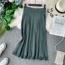 YuooMuoo элегантная Вязаная Зимняя юбка Женская Корейская стильная плиссированная миди юбка женская с высокой талией трапециевидная юбка зеленая юбка