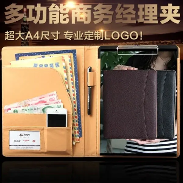 

high quality business A4 manager planner custom pu leather document folder with pen cap