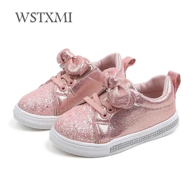 US $6.20 2019 Spring Autumn Girls Shoes Baby Sneakers Children Casual Shoes Fashion Bow-knot Glitter Leather