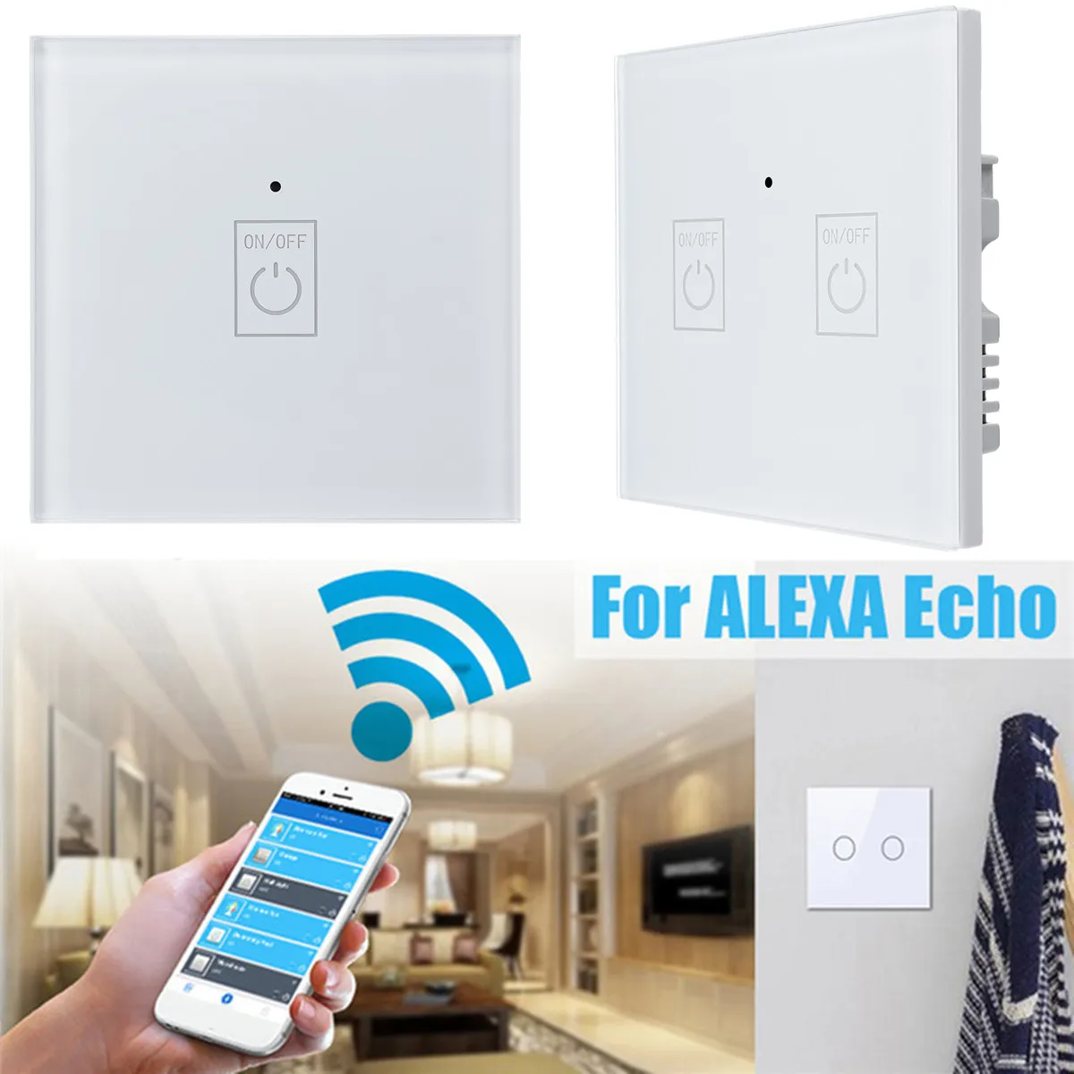 

1/2/3 Gang UK/EU Type Panel Smart Wall Light Switch WIFI APP 15m Control Work With Alexa Echo/Google Sensitive Safe White