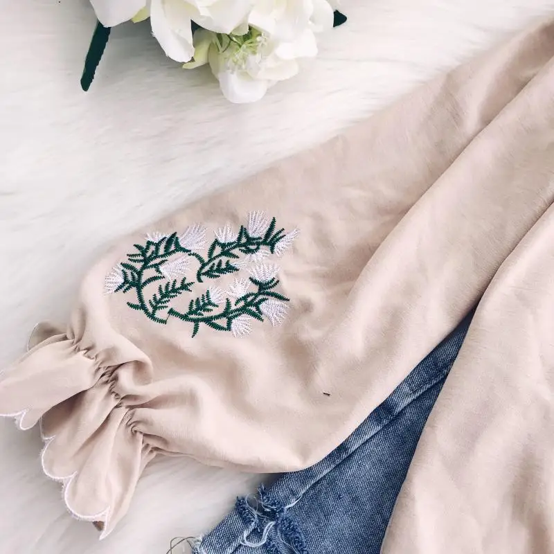 Autumn Women Blending Graceful Wave Ruched Long Lantern Sleeve Embroidery Cardigan Blouse Shirt Ladies Urban Sweet Ruffles Suits