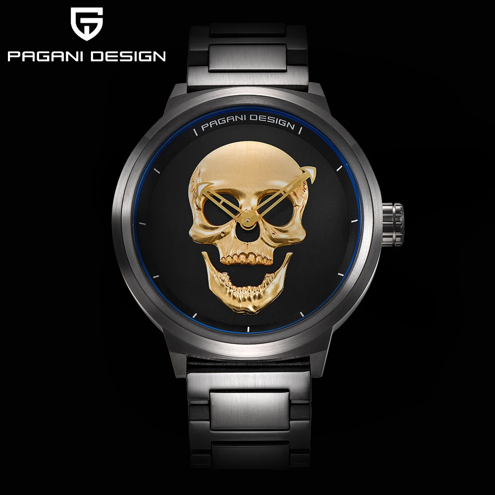 Панк 3D череп Личность Ретро Мода Мужские часы водонепроницаемые 30 м сталь нержавеющая кварцевые часы PAGANI Дизайн Relogio Masculino