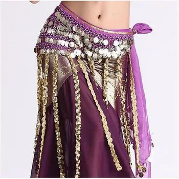 

Belly dance costumes senior chiffon tassel gold coins belly dance belts for women belly dancing hip scarf