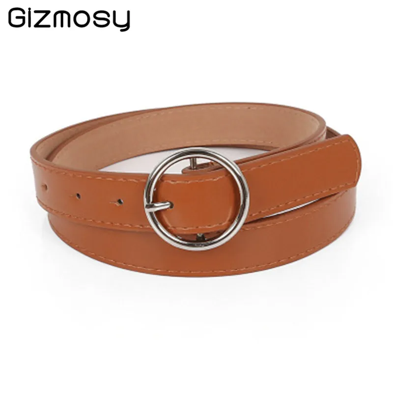 

Women's Casual Round Buckle Belt Decorative Pants Belt Simple Wild Jeans Belt Fashion Korean Women Solid PU Leather Belts 1007