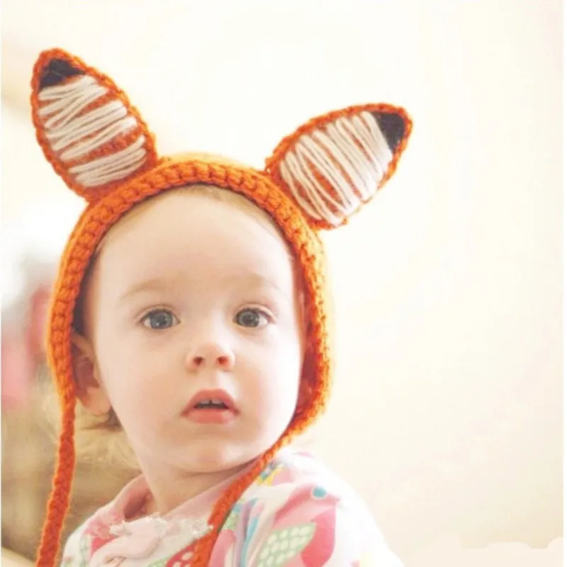 DIY Knitting knitting wool Hats Baby Fox, ears, wool, hat, thickening, warmth, ear protectors, knitted caps