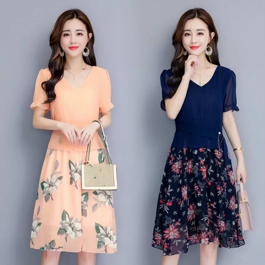

Women's Chiffon Dresses 2019 New Summer Style Fashion Print Loose Sundress Casual Short Sleeve Plus Size Party Dress Vestidos