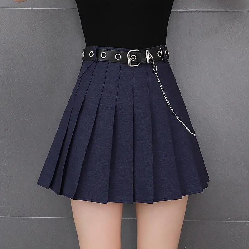 Summer Women Mini Skirts High Waist Harajuku Cute Sweet Pleated Skirt Harajuku Plaid Skirts Womens Casual Slim Short Skirt - Цвет: Синий