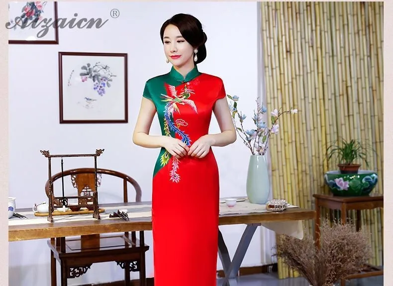 Длинные желтые Cheongsam для женщин Традиционный китайский свадебное платье современный Восточный вечернее китайский Ципао Азиатский стиль