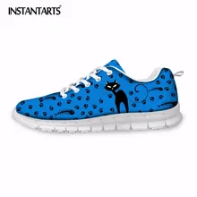INSTANTARTS Весна Для женщин из сетчатого материала кроссовки легкие Повседневное обувь на плоской подошве для учеников на шнуровке с милым животным принтом кошки женская обувь на плоской подошве
