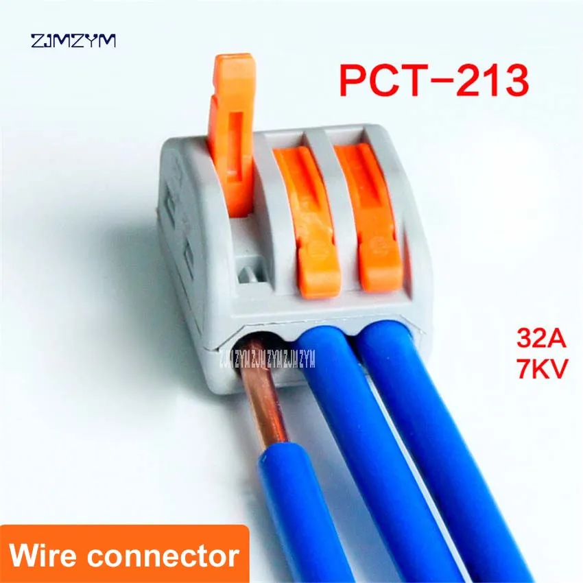 

5Pcs/lot PCT-213 Universal Compact Wire Wiring Connector 3 pin Conductor Terminal Block With Lever AWG 0.08-2.5 square hard wire
