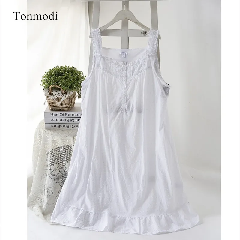Для женщин ночные рубашки без рукавов ремень пикантные белые Ночная сорочка хлопчатобумажной ткани женские рубашки