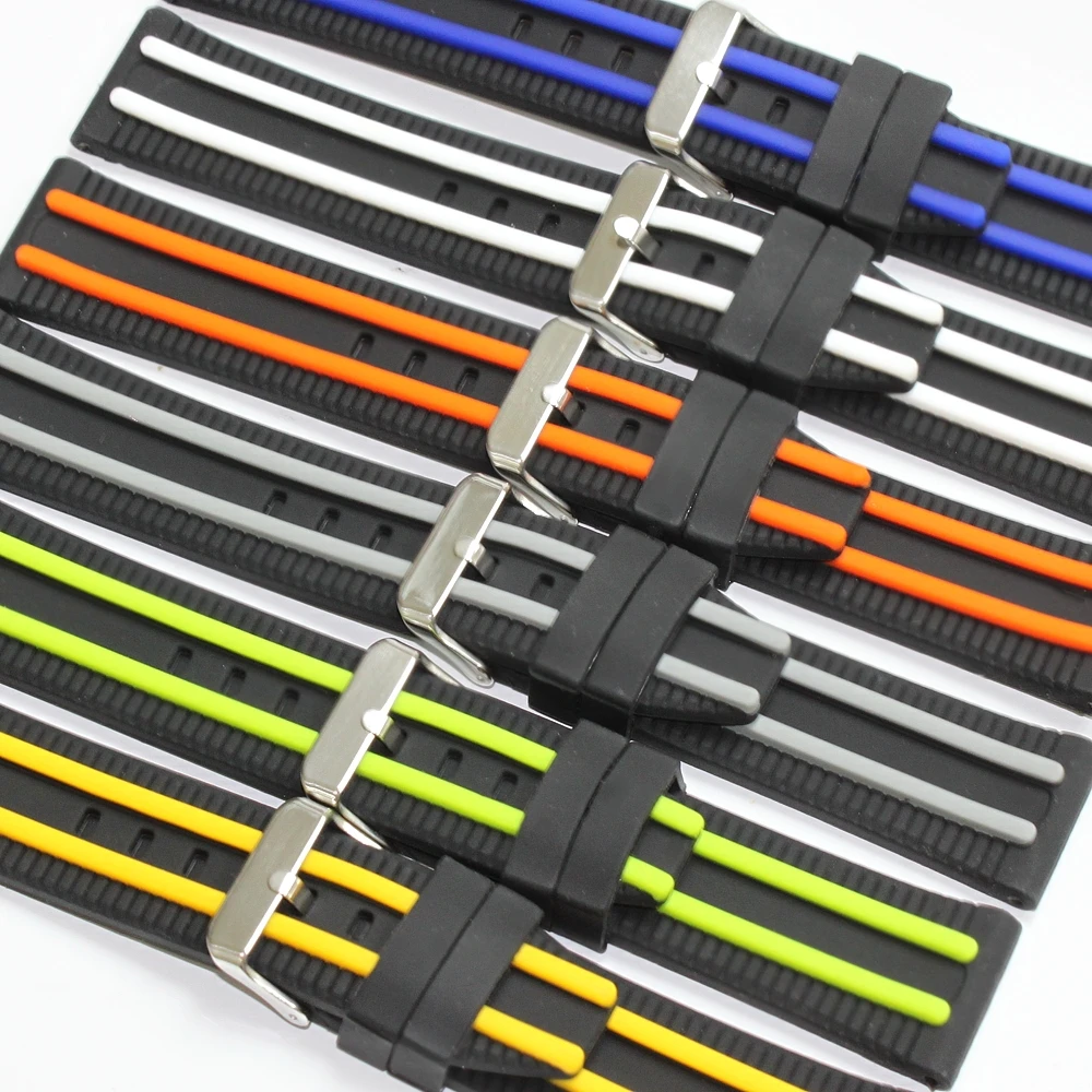 

24mm 6pcs. /set Color :Blue ,Green ,Orange, White,Yellow@ 1 Piece Best Silicone Rubber Watch replace repairs Band Straps WB1049